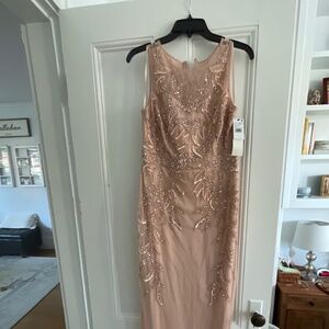Adriana Papell Beaded Rose Gold Gown